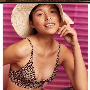 Aerie leopard longline triangle bikini top size Small